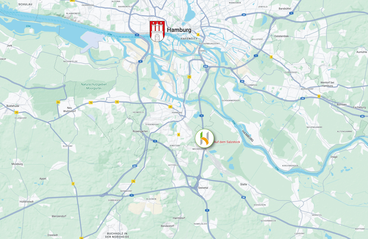 Großraum Hamburg mit Hohenberg-Logo südlich von Hamburg an der A1, nördlich von Seevetal